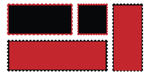 Fototapeta premium Postal stamp frame set with red and black borders featuring classic perforated edge design.