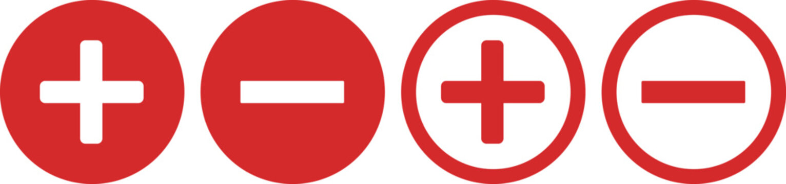 Red circular plus and minus buttons set
