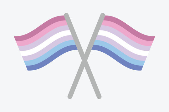 Bigender Pride Flags, LGBT flag sexual identity seven stripes white, purple, pink and blue, bi-gender or dual gender, Gender identity two genders or double gender.