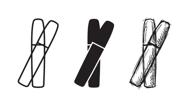 Test tube rack with three empty test tubes icon set, in outline, solid black, and hand-drawn styles.