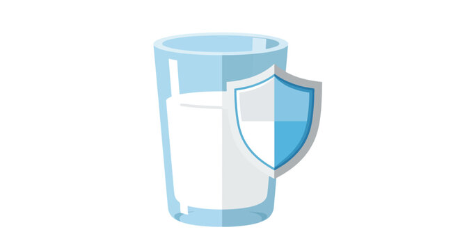 Immunity Boosting Milk Glass with Protection Shield Icon - Calcium and Dairy Health Nutrition Concept