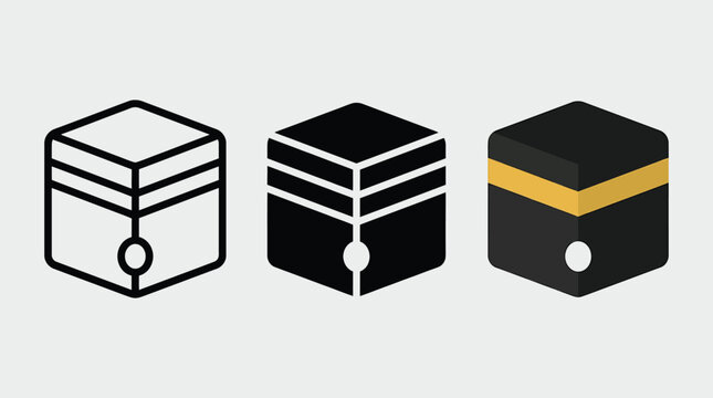 Kaaba cube icon set for islamic religion and hajj pilgrimage Vector