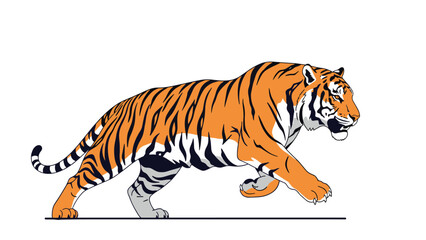Obraz premium Powerful illustration of a tiger in a running pose showing its muscular build and iconic orange and black striped fur.