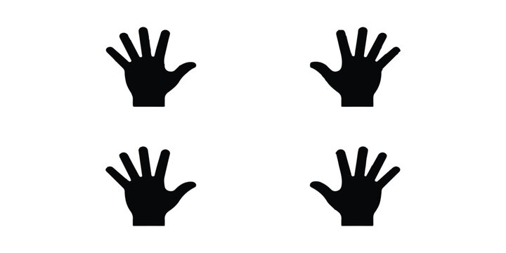 Four black human hand silhouettes showing open palms in a simple grid pattern design