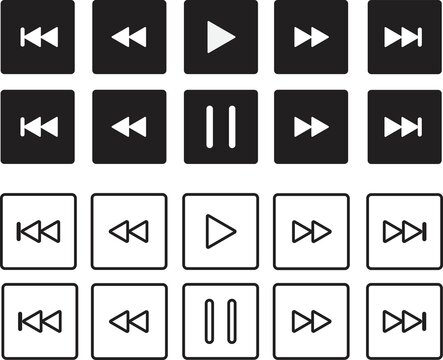 Media player control button set for video and audio apps