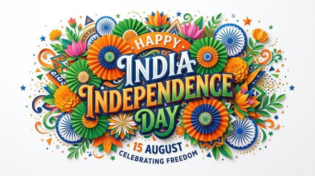 Vibrant india independence day celebration background with floral elements and patriotic colors