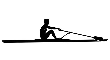 Rower in a scull boat a black silhouette against a white background silhouette rowing sculling © Lsg 21