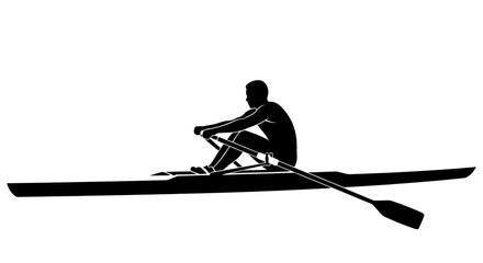 Rower in a scull boat black silhouette against a white background silhouette rowing boat watercraft © Lsg 21