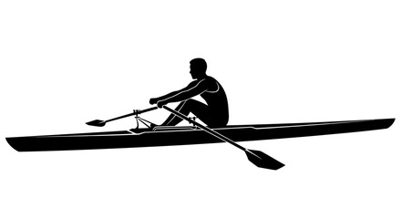 Rowing scull and athlete in black silhouette boat sportsman oarsman rower watercraft vessel sport competition © Lsg 21