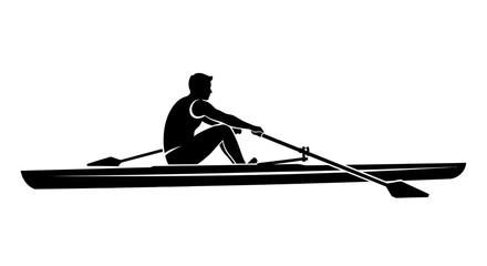 Rowing scull and athlete in black silhouette boat sportsman rower oarsman watercraft vessel sport competition © Lsg 21
