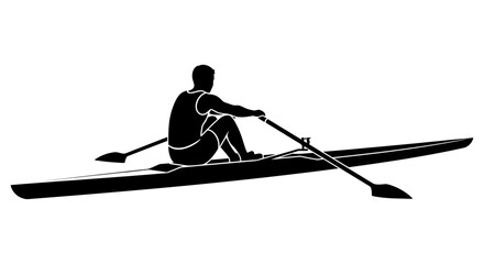 Rower in a scull boat black silhouette against a white background silhouette rowing boat oarsman © Lsg 21