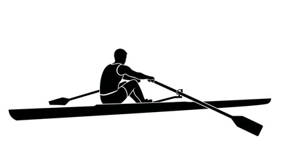 Rower in a scull boat black silhouette against a white background silhouette rowing boat watercraft © Lsg 21