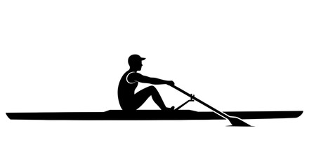 Rowing athlete in a racing shell depicted as a black silhouette rower sportsman sculler oarsman © Lsg 21