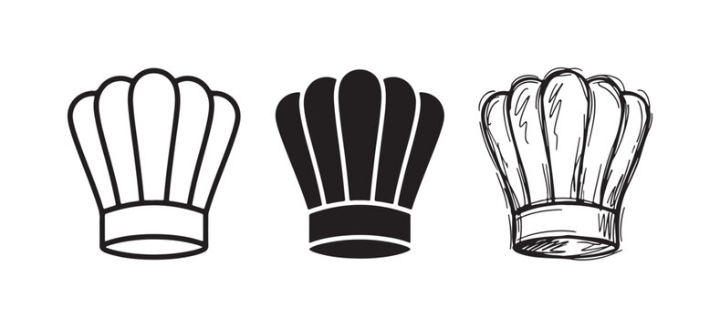 Chef Hat Icon Set: Outline, Solid, and Hand-Drawn Styles