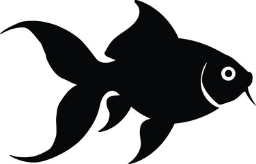 Fototapeta premium Black silhouette of a goldfish with flowing fins and tail on a white background