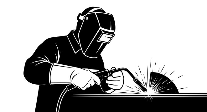 Welder at work a black silhouette against a white background silhouette welding workman craftsman fabricator
