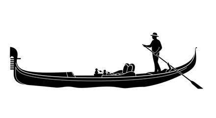 Gondola with gondolier and passengers black silhouette against a white background venetian boat watercraft vessel © Lsg 21