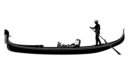 Gondola with gondolier depicted as a black silhouette against a white background silhouette venetian boat © Lsg 21