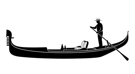 Gondola with gondolier and passengers depicted as a black silhouette venetian boat watercraft vessel passenger © Lsg 21