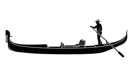 Gondola with gondolier and passenger depicted as a black silhouette venetian boat watercraft vessel punt © Lsg 21