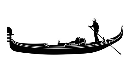 Gondola with gondolier and passenger depicted as a black silhouette venetian boat watercraft vessel transportation © Lsg 21