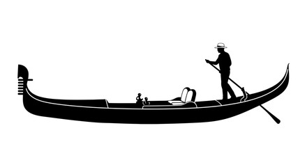 Gondola with gondolier and passengers black silhouette against a white background silhouette venetian venice boat © Lsg 21