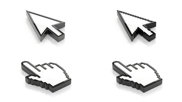 Digital computer interface mouse cursors and clicking hands with computer