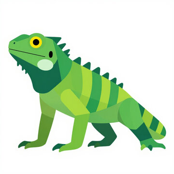 Green Iguana Premium Flat Geometric Vector Illustration Isolated on Transparent Background