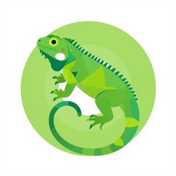 Green Iguana Premium Flat Geometric Vector Illustration Isolated on Transparent Background