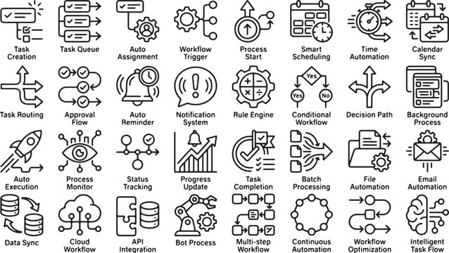 Workflow Icons Set Linear Style Illustration On White Background
