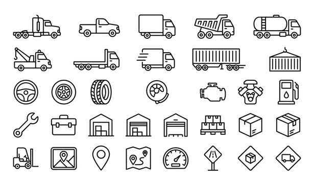 Truck Logistics Outline Icons Set Editable Stroke Linear Vector Collection।