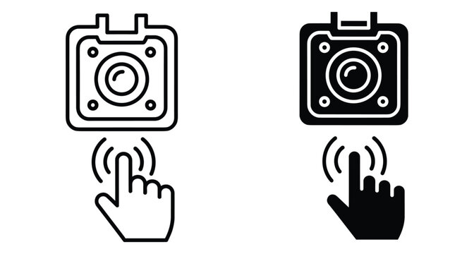 Dashcam icon set with hand finger clicking button for video recording security surveillance action camera device digital technology interface