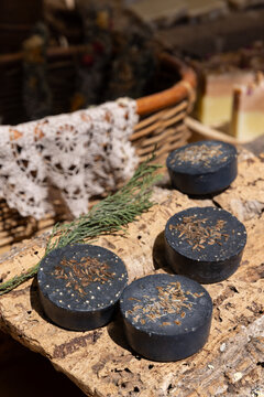 handmade artisanal soaps at a street fair in lisbon, portugal