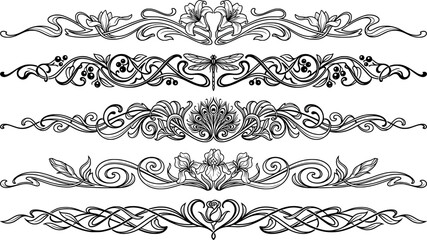 Art nouveau decorative floral dividers and borders set transparent background © SampaRani