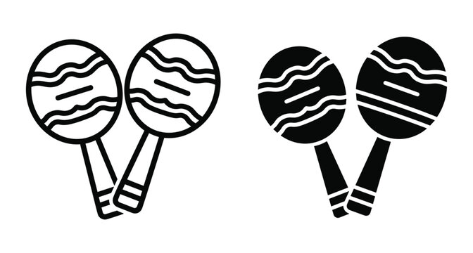 Maracas musical instrument icon set with outline and solid silhouette styles for latin percussion rhythm music festival and carnival celebration