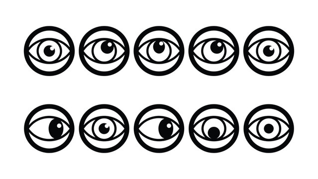 Set of stylized eye icons with different expressions in black and white