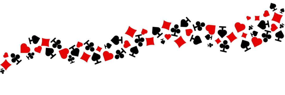 ​Playing Card Suits Horizontal Border, Playing Cards Icons Wave Frame Vector Illustration