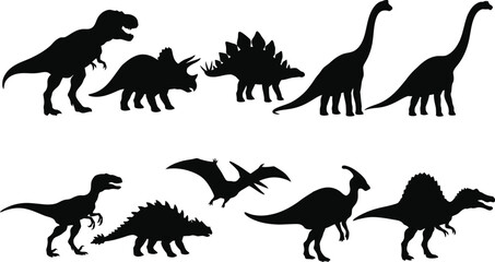 Black and white silhouette dinosaurs illustration © MH Mehedi