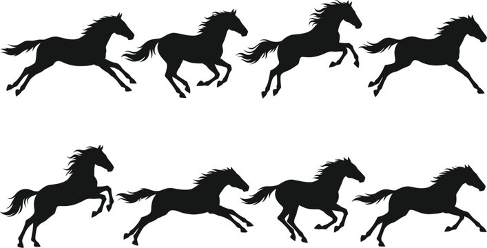 Black horse silhouette running in motion sequence