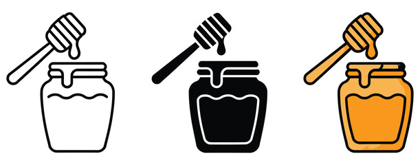 Honey Jar with Dipper Icon Showing Fresh Honey, Breakfast Menu, Healthy Nutrition, Organic Food Service, and Culinary Branding Symbol Illustration © MUNNA