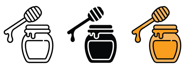 Honey Jar with Dipper Icon Featuring Natural Sweetener, Healthy Breakfast, Organic Food, Nutrition, and Culinary Blog Symbol © MUNNA