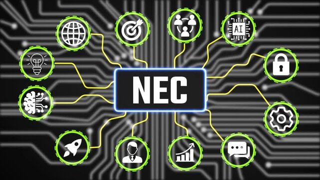 NEC Planning Technology Concept with Digital Business Icons Animation and Performance Tracking Interface HD Video animation