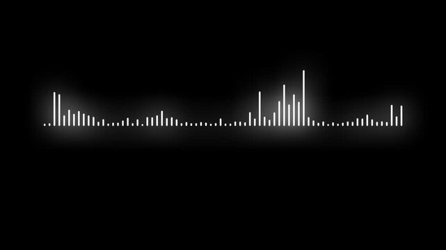 White music equalizer waveform animation isolated on black background, with digital sound frequency visualization for streaming podcast recording and audio technology projects 4k