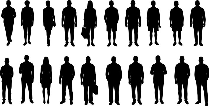 Vector silhouettes men and women, illustration. Silhouettes of people posing in casual clothes. Transparent background EPS version.