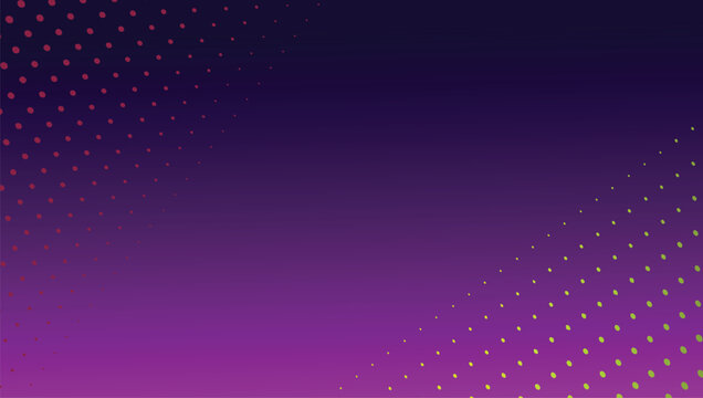 Abstract technology background with colorful halftone dot mesh. Modern dark purple backdrop with neon pink and green gradient dots for dynamic sports gaming banner template design.