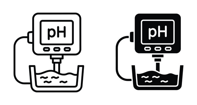 Digital pH meter icon set for water quality testing laboratory equipment measuring acidity and alkalinity levels in liquid chemical solutions