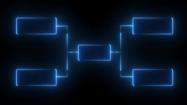 glowing neon or outline championship single elimination tournament bracket or tree diagram isolated on neon . Fields for 8 players or teams, 4 from each side. It is suitable for all kinds of sports.