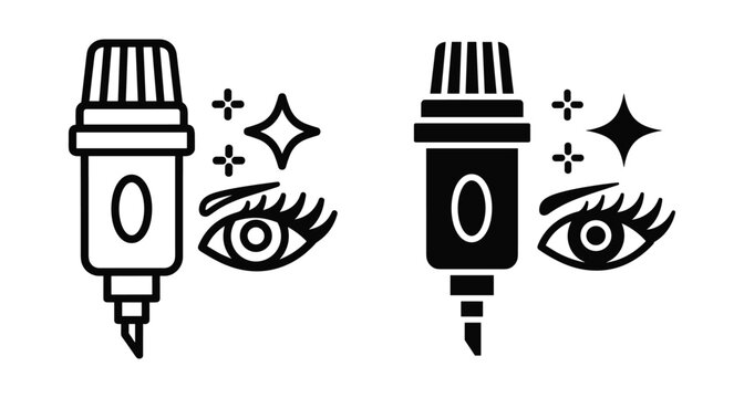 Permanent makeup machine icon set with eye and eyebrow for microblading tattoo salon services professional cosmetic equipment and beauty treatment