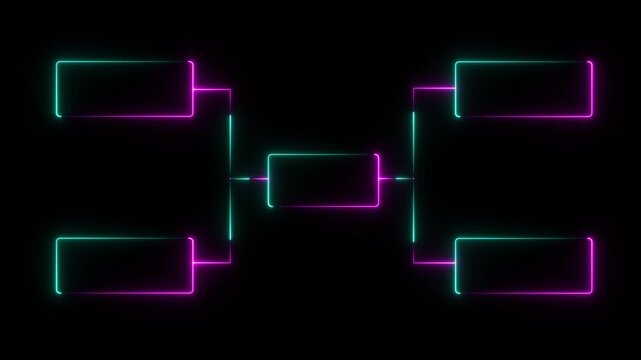 Neon Glowing Tournament Bracket Chart on Dark Background.Digital Bracket System for Competitions and Rankings. Esports Tournament Bracket Concept. 4K video Animation