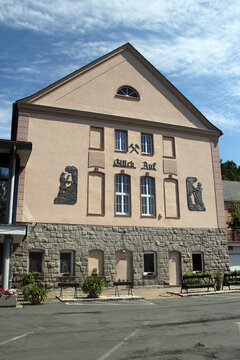 Bad Schlema, Germany - July 16, 2023: Uranium Mining Museum in the Ore Mountains, documenting the history of uranium extraction by Wismut AG in the former mining region of Saxony